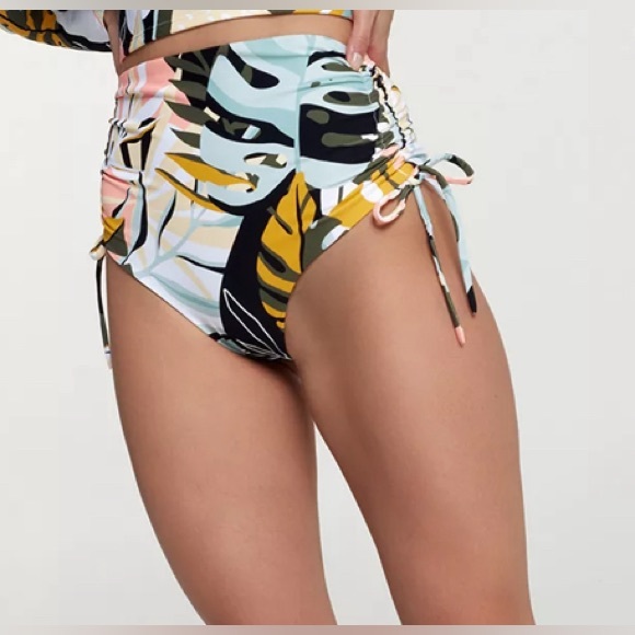 CALIA by Carrie Underwood Other - NWT CALIA Women's Ruched Side Tie High Rise Swim Bottoms - Multi Palm - Size XS